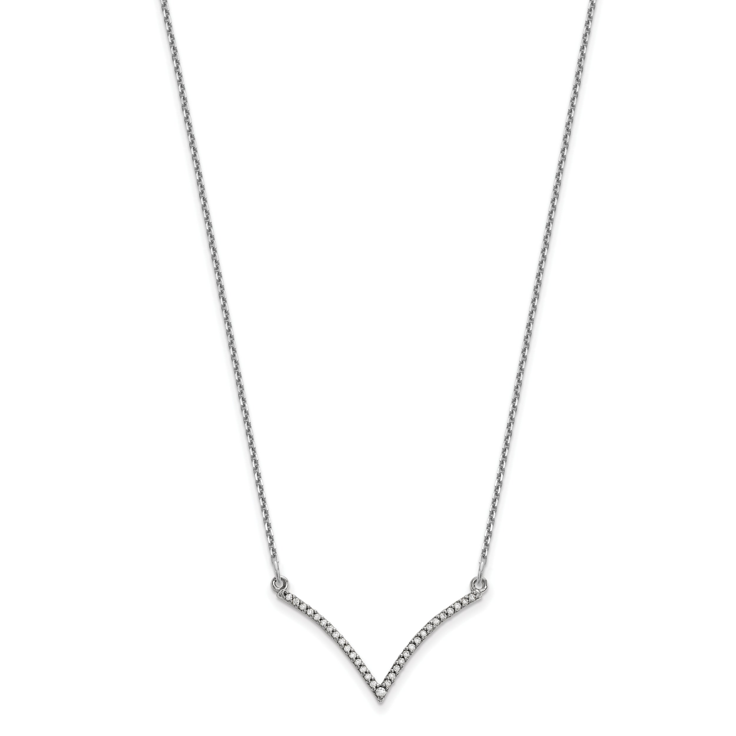 14K White Gold Diamond V Necklace