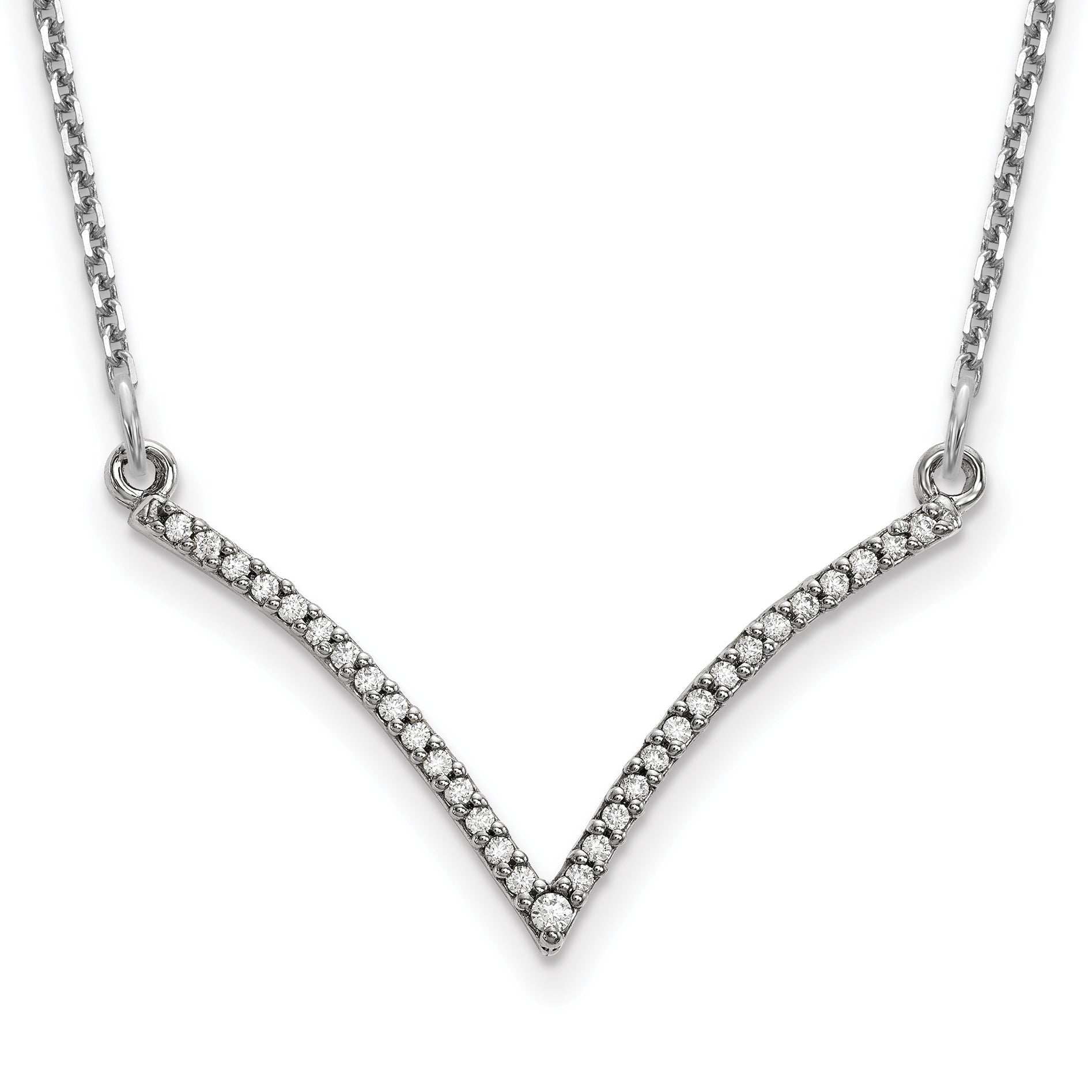 14K White Gold Diamond V Necklace