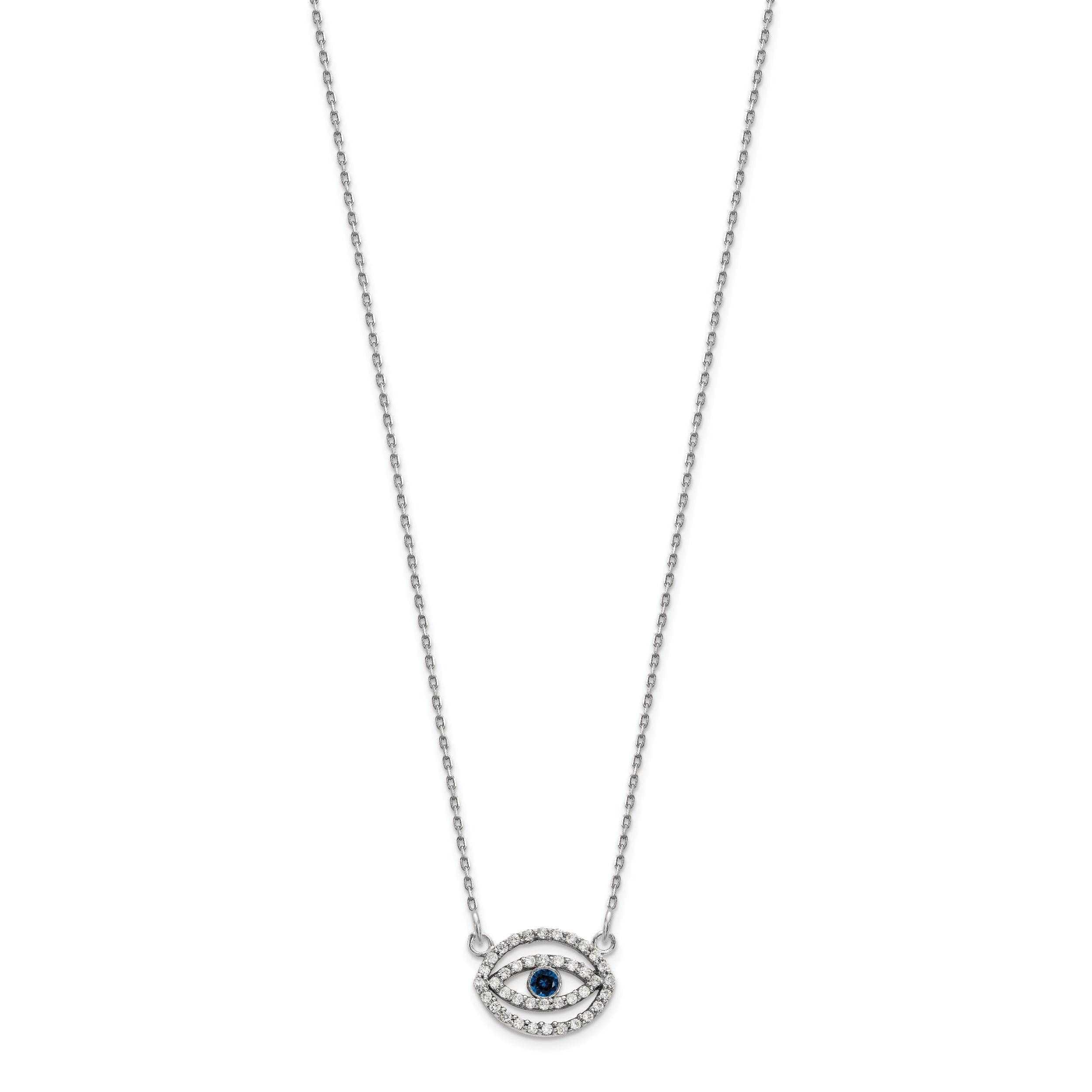 14K White Gold Small Necklace Diamond And Sapphire Gold Halo Evil Eye