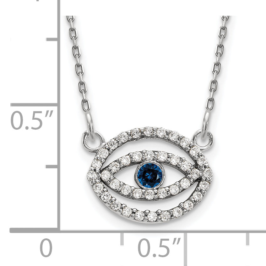 14K White Gold Small Necklace Diamond And Sapphire Gold Halo Evil Eye