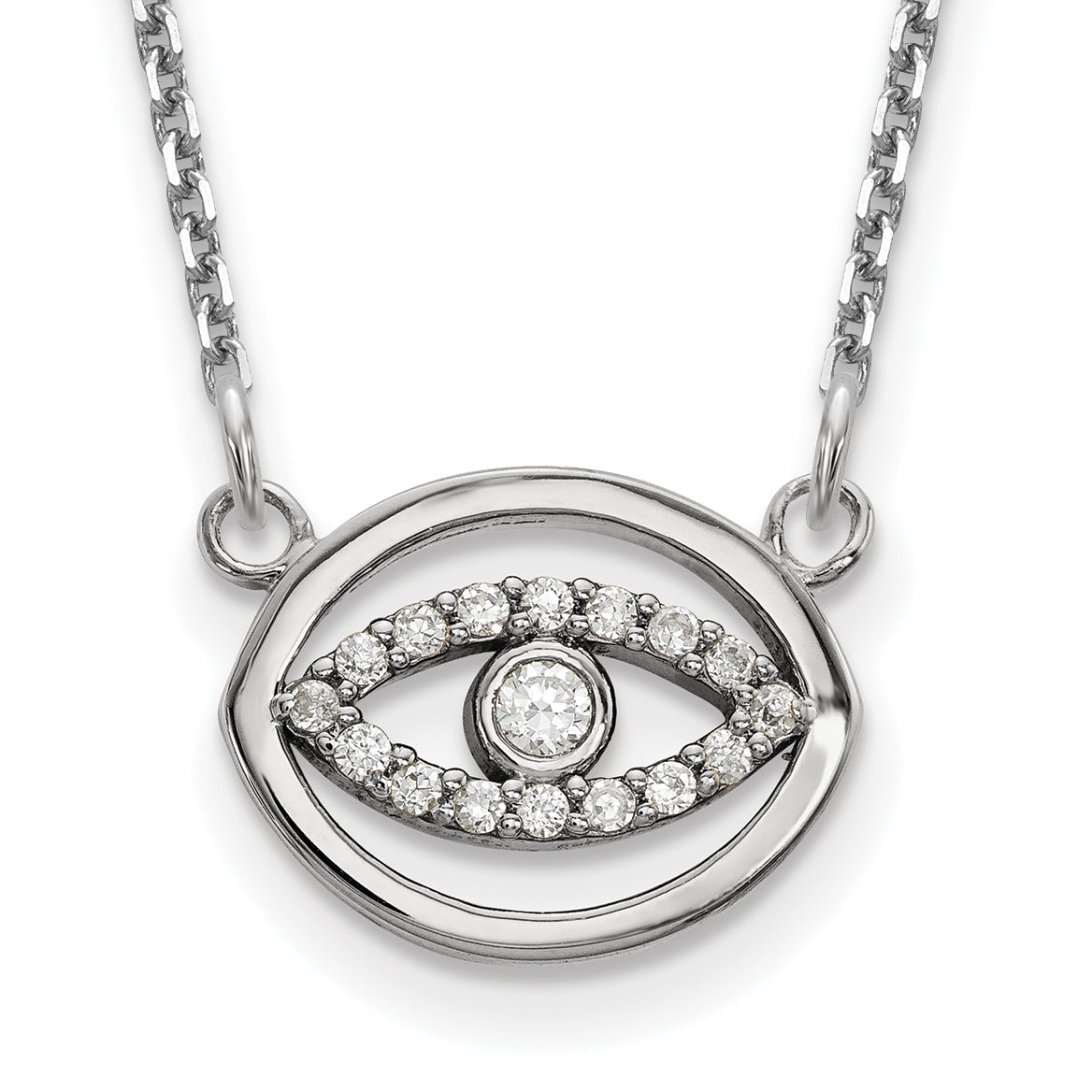 14K White Gold Small Necklace Diamond Gold Halo Evil Eye