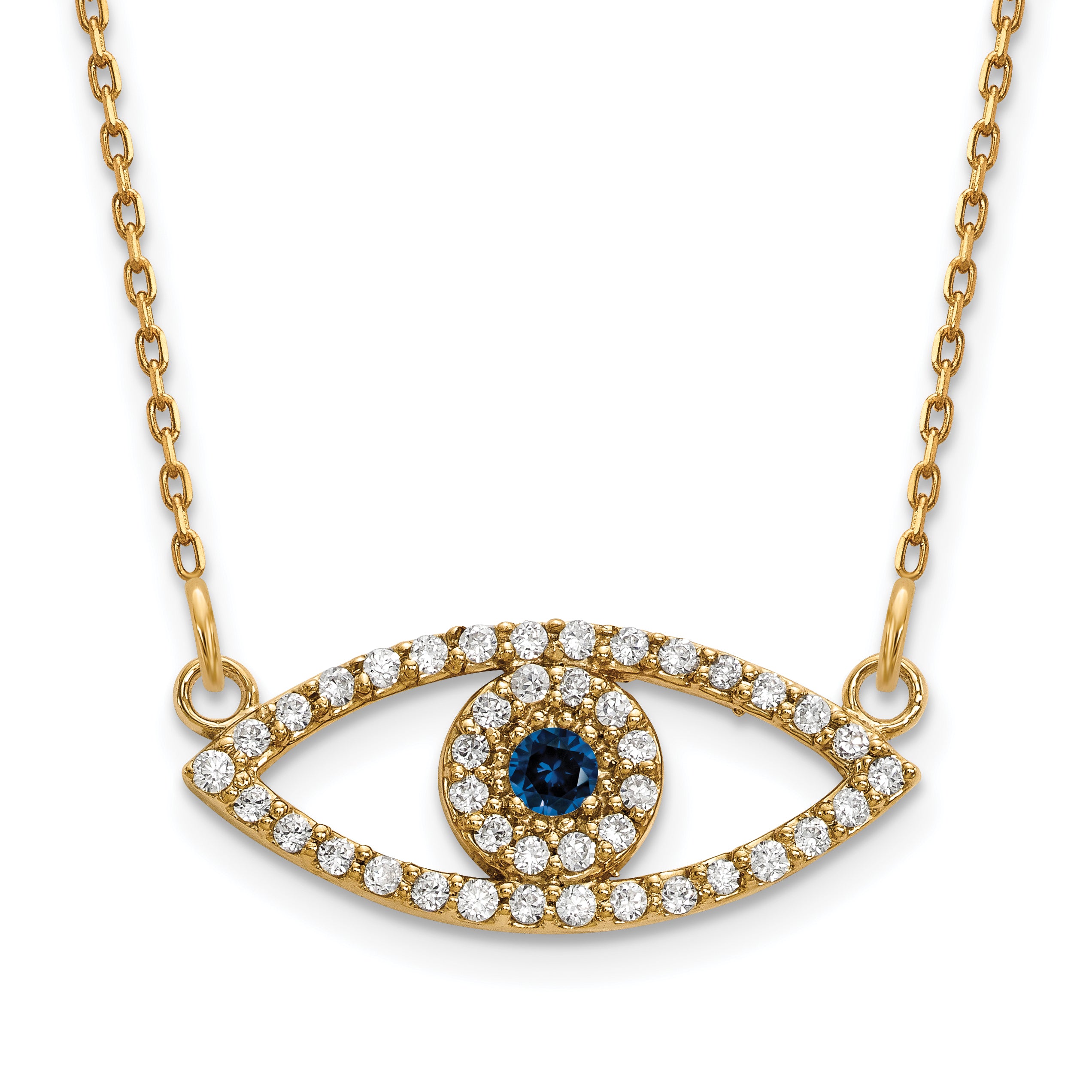 14K Small Necklace Diamond And Sapphire Evil Eye