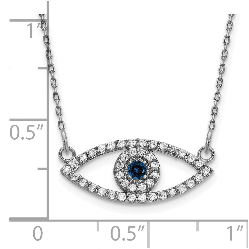 14k White Gold Small Necklace Diamond and Sapphire Evil Eye