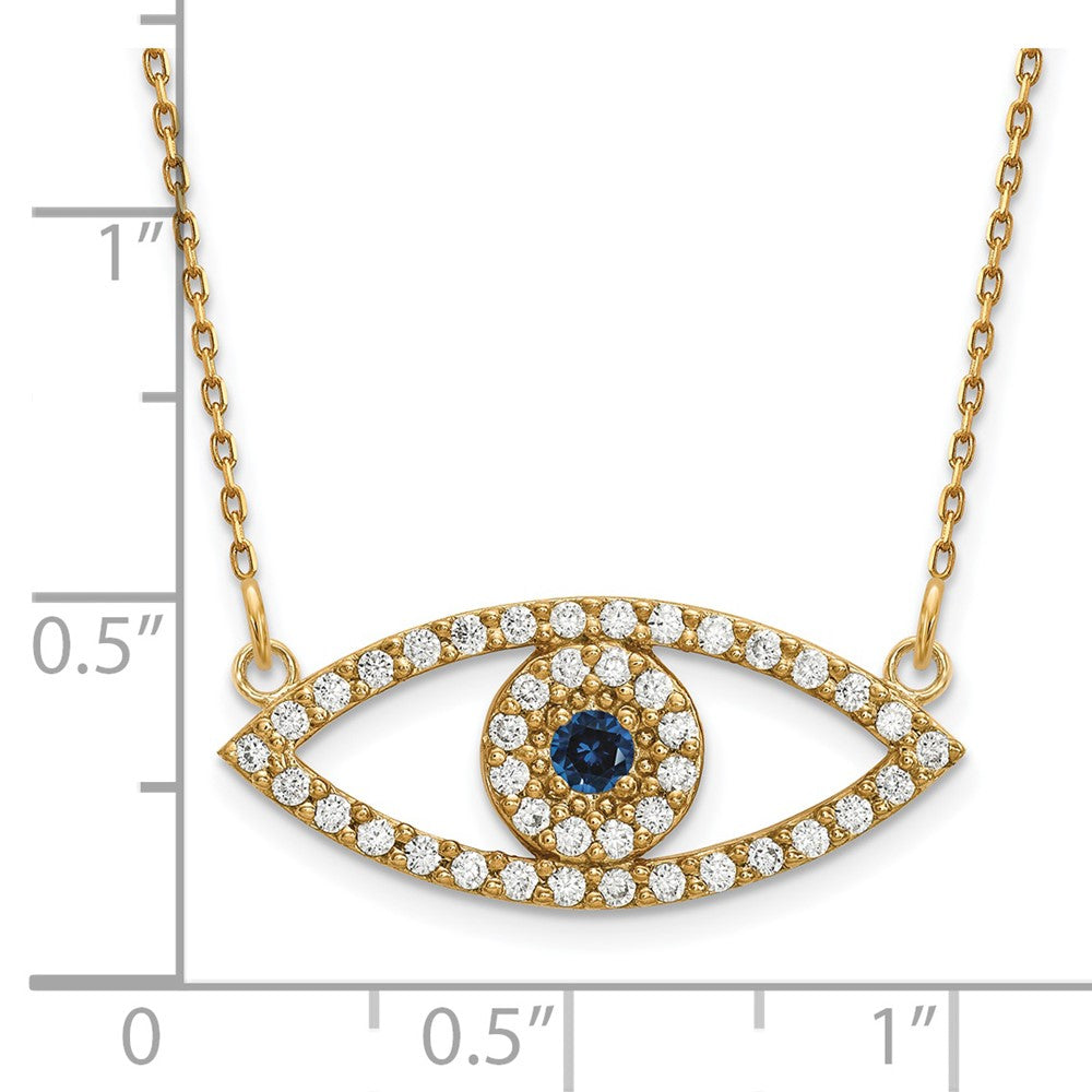 14k Medium Necklace Diamond and Sapphire Evil Eye