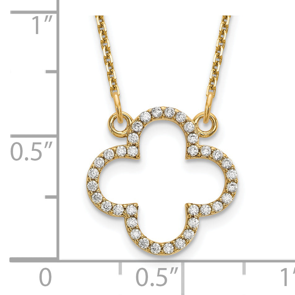 14k Polished 1/4 carat Diamond Quatrefoil Design 18 inch Necklace
