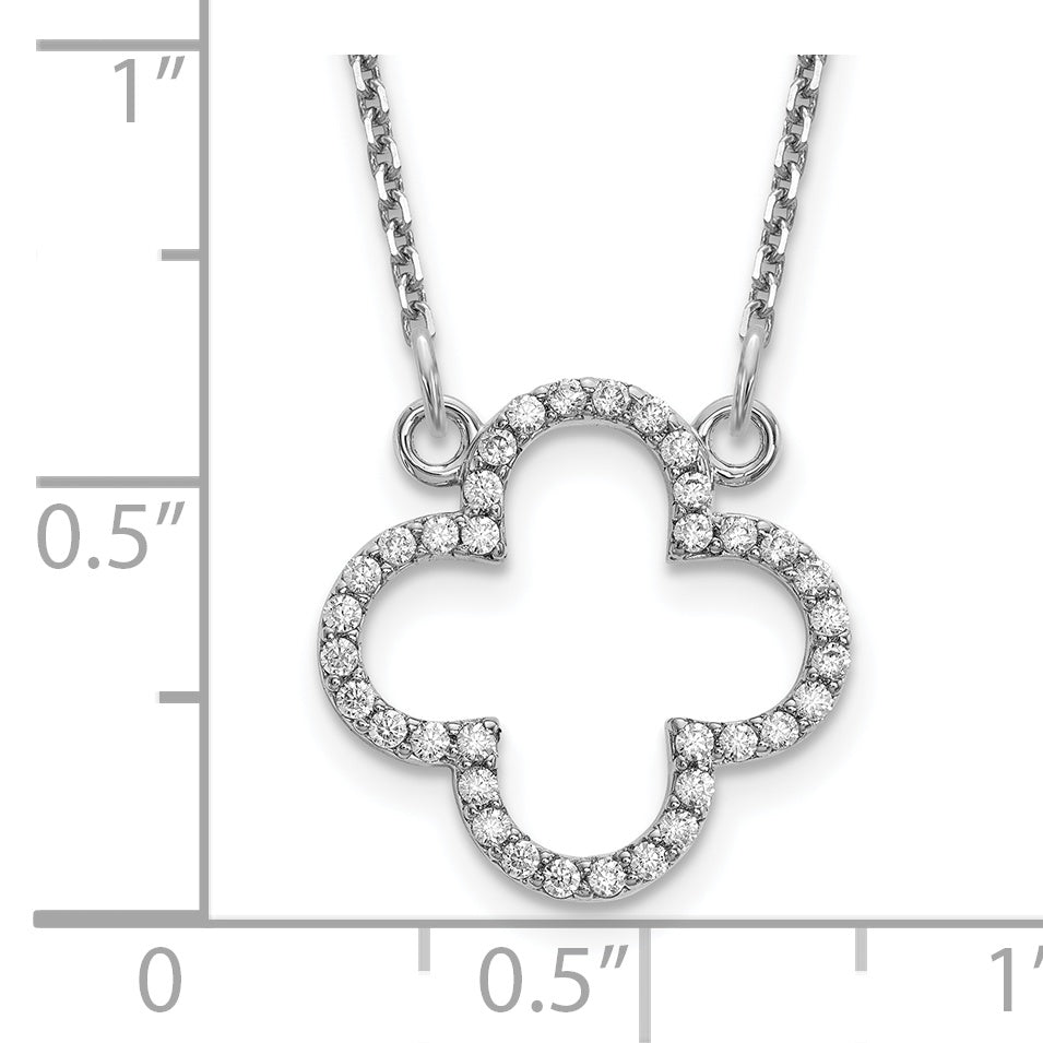 14k White Gold Polished 1/4 carat Diamond Quatrefoil Design 18 inch Necklace