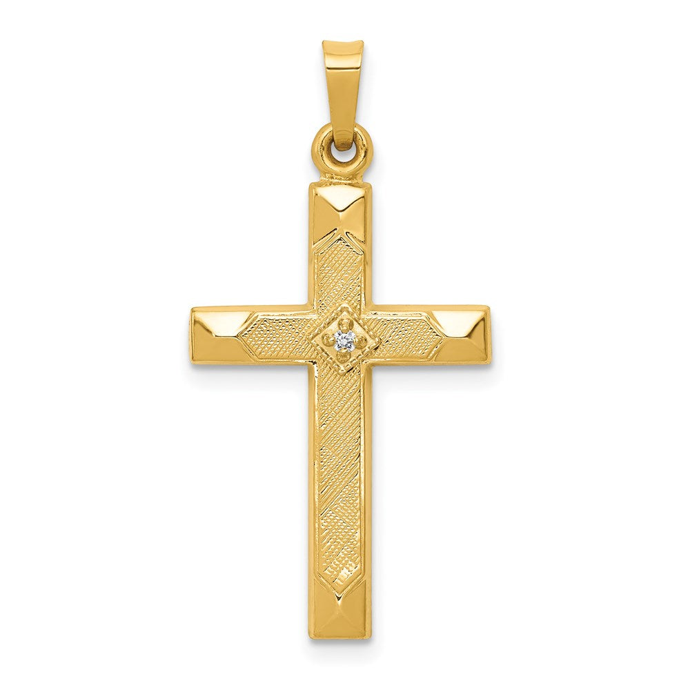 14k Textured and Polished Diamond Cross Pendant