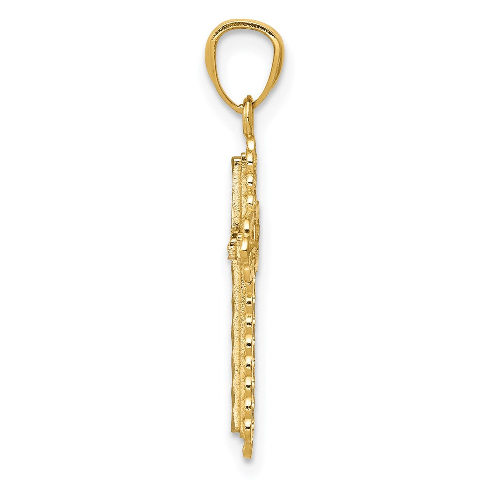 14K w/Rhodium Diamond Cut Cross Pendant