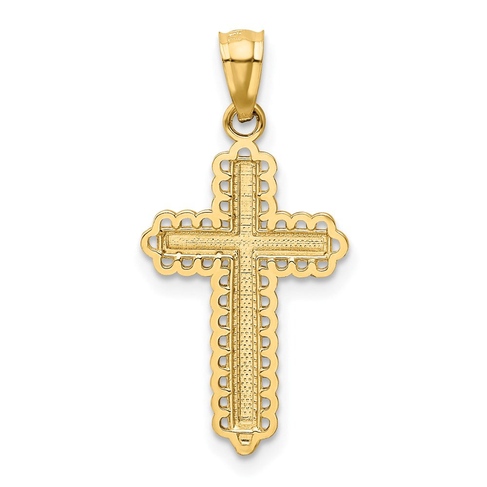 14K w/Rhodium Diamond Cut Cross Pendant