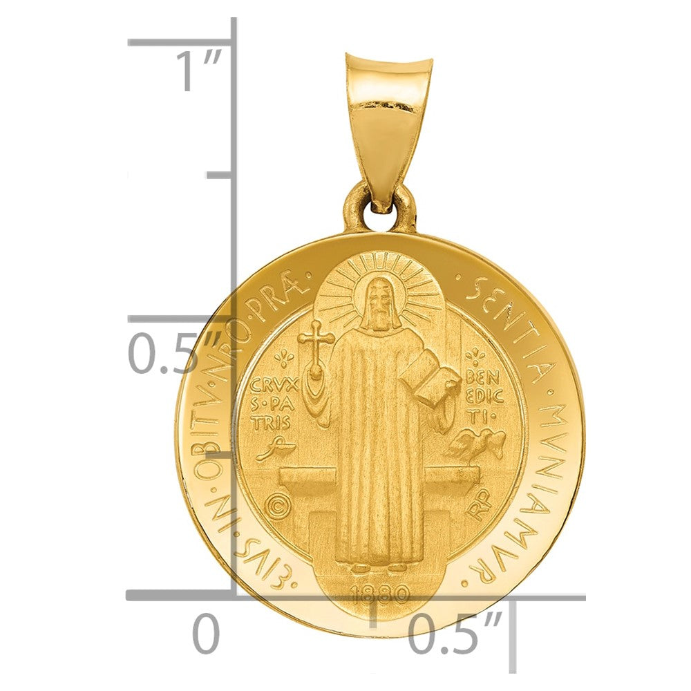 14k Polished and Satin St Benedict Hollow Medal Pendant