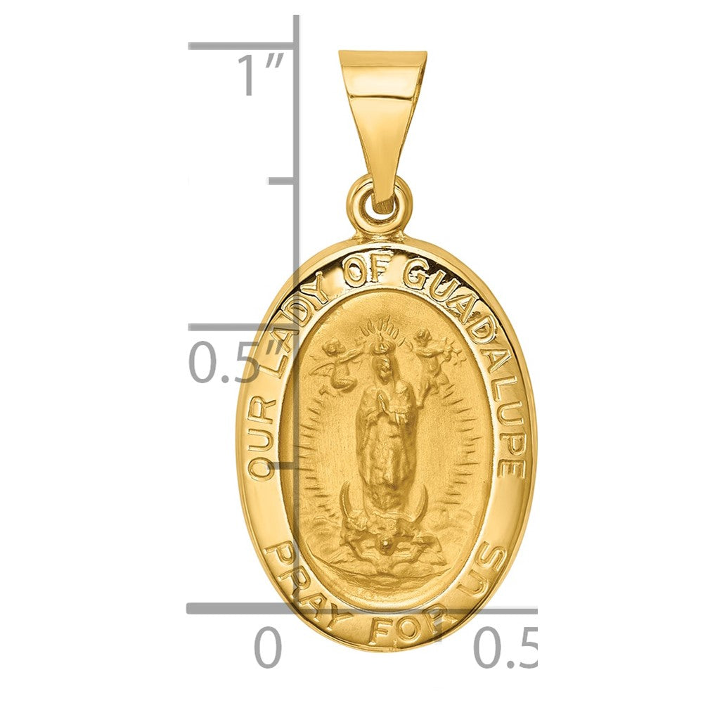 14k Polished and Satin Our Lady Guadalupe Medal Hollow Pendant