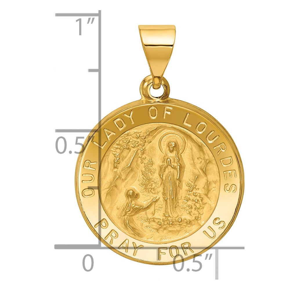 14k Polished and Satin Our Lady of Lourdes Medal Hollow Pendant