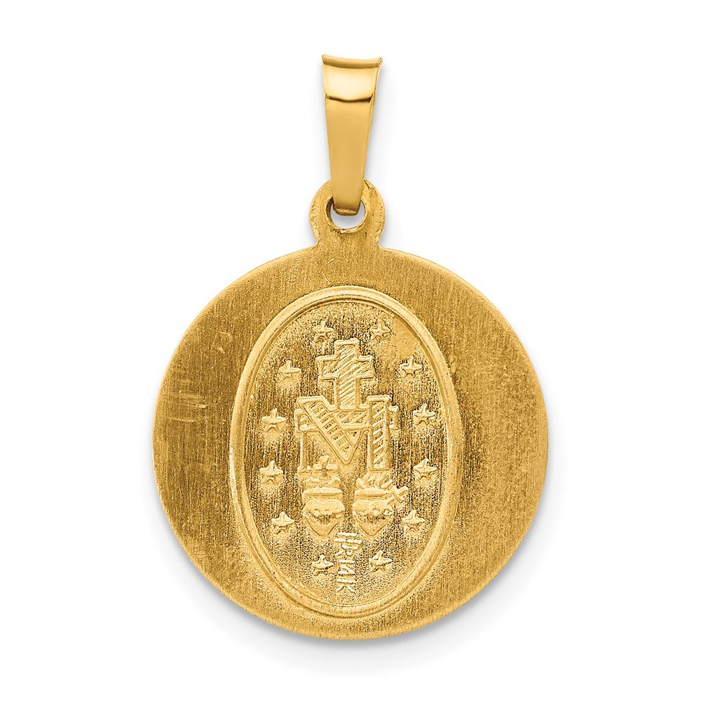 14k Polished and Satin Miraculous Medal Hollow Pendant