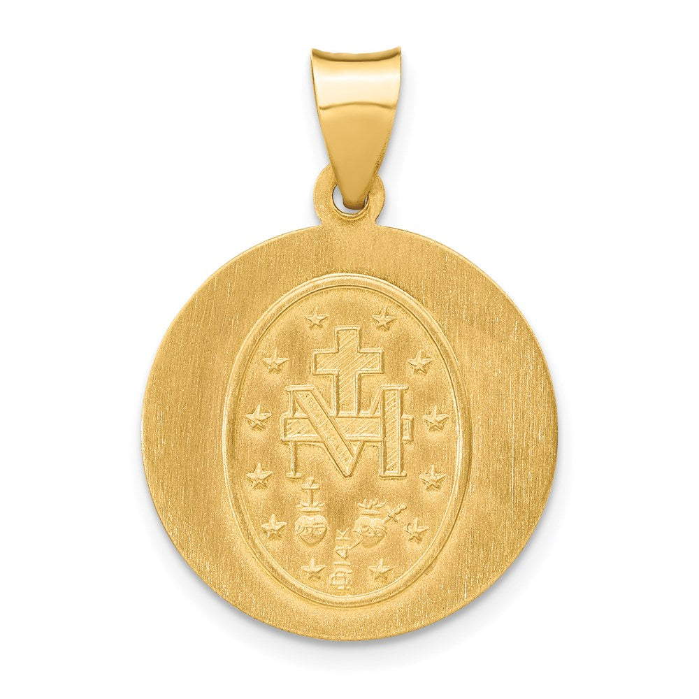 14k Polished and Satin Miraculous Medal Hollow Pendant