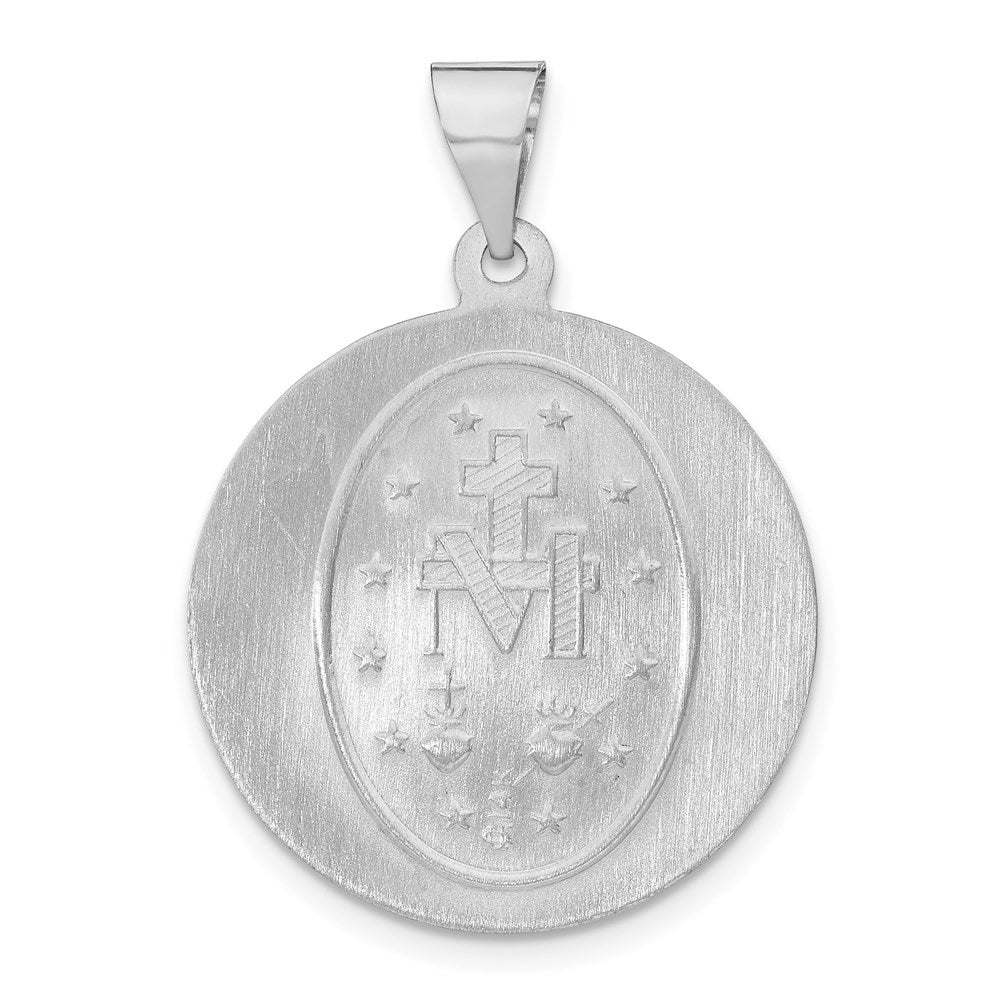 14k White Gold Polished / Satin Miraculous Medal Hollow Pendant