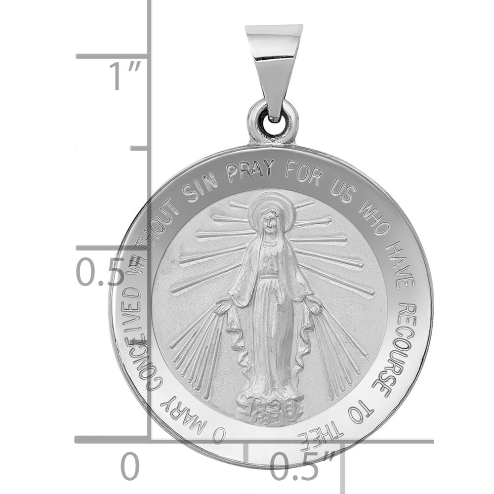 14k White Gold Polished / Satin Miraculous Medal Hollow Pendant