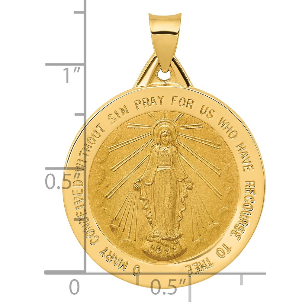 14k Polished and Satin Miraculous Medal Hollow Pendant