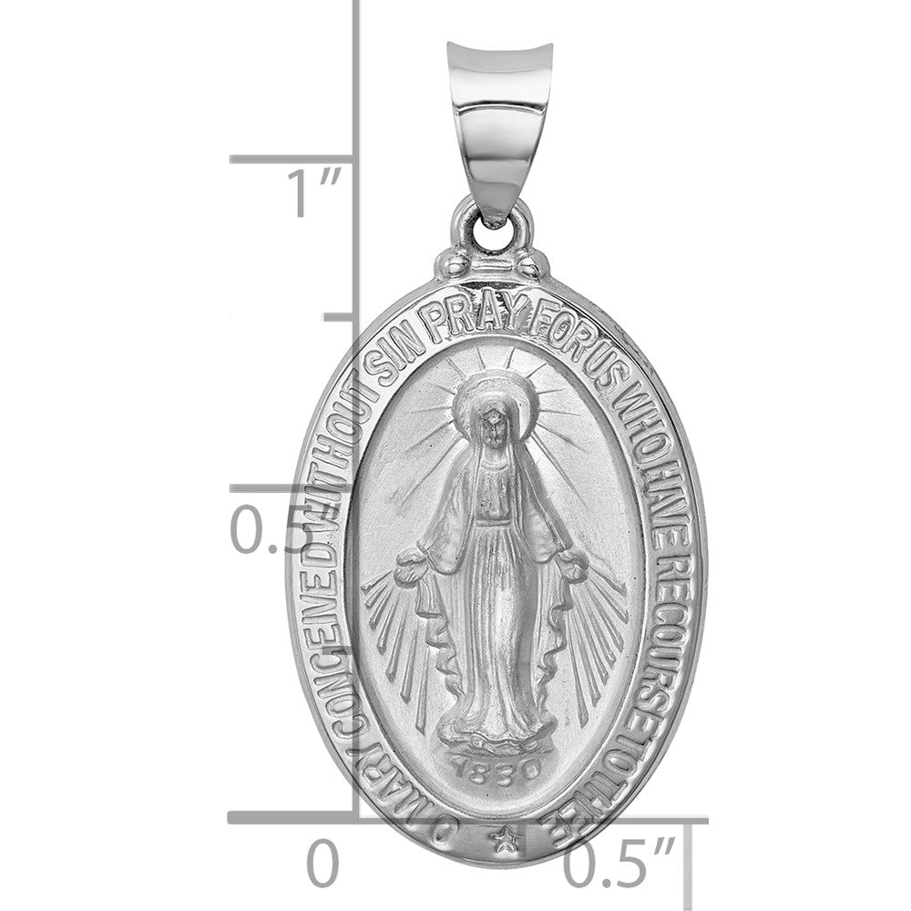 14k White Gold Polished/Satin Miraculous Medal Hollow Pendant