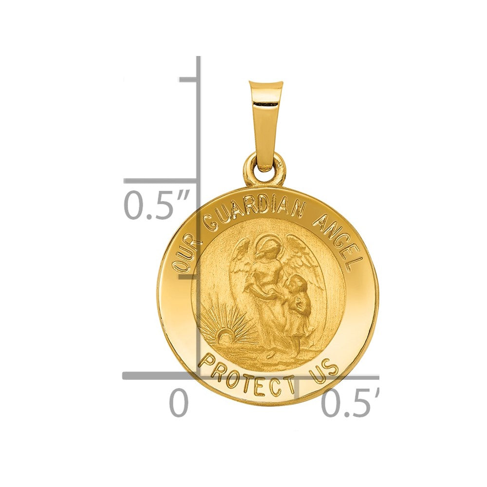 14k Polished and Satin Our Guardian Angel Medal Hollow Pendant
