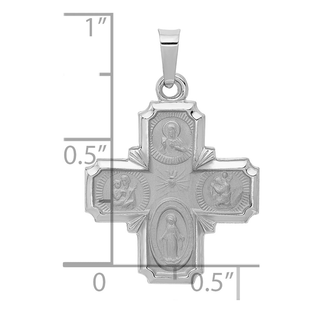 14k White Gold Polished / Satin Four Way Medal Hollow Pendant