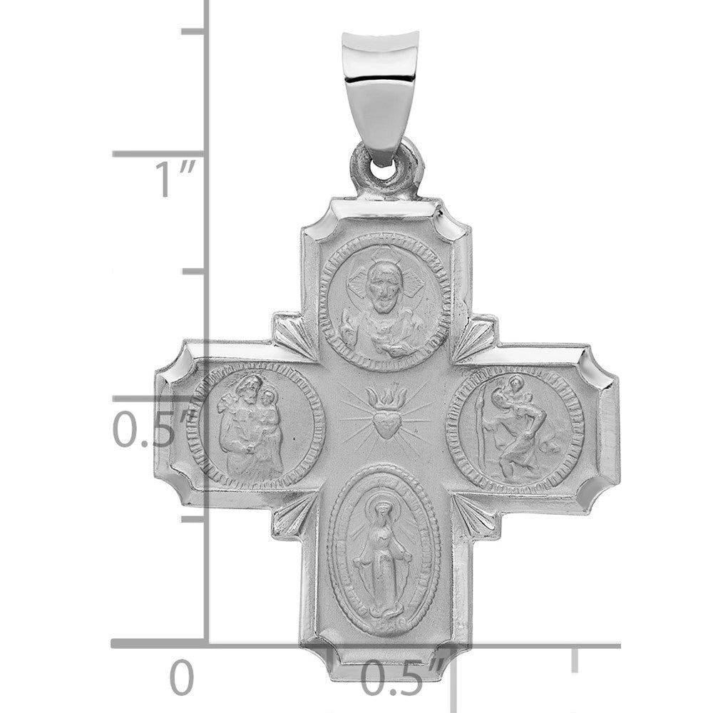 14k White Gold Four Way Medal Hollow Pendant