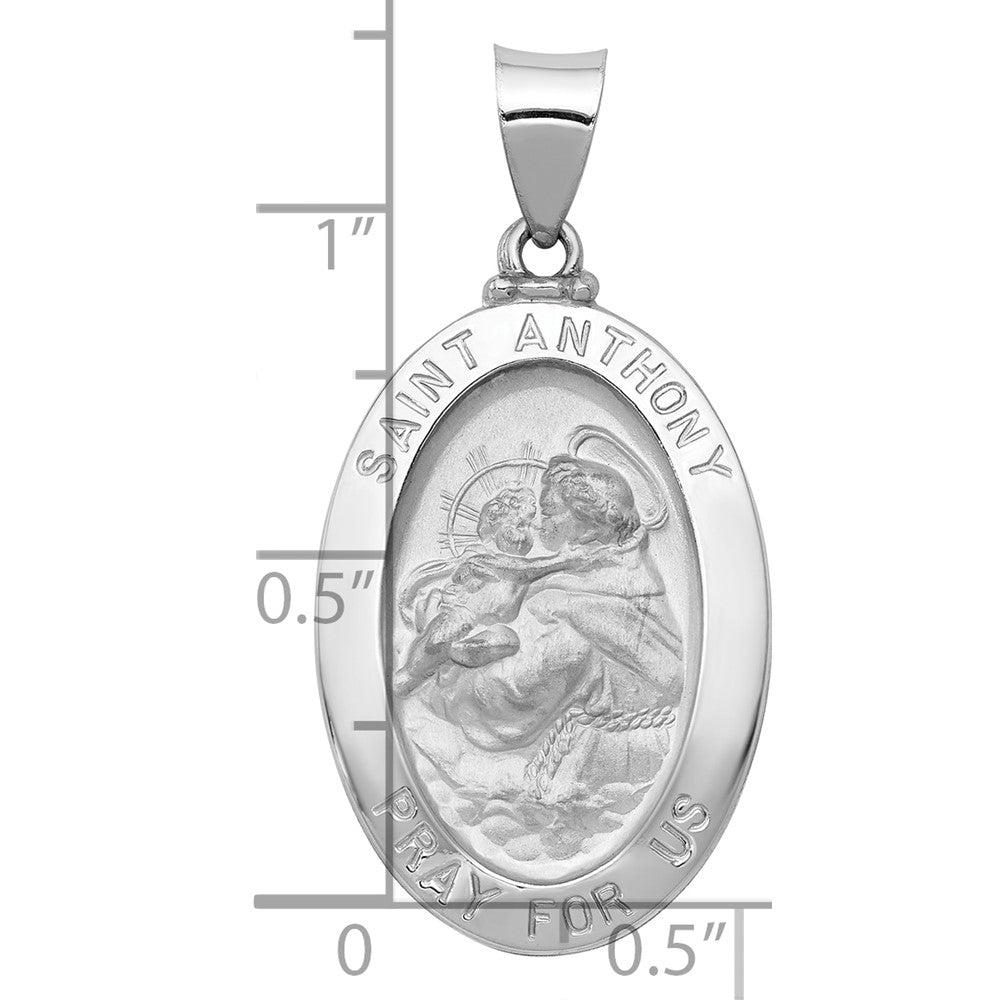 14k White Gold Polished/Satin St. Anthony Medal Hollow Pendant