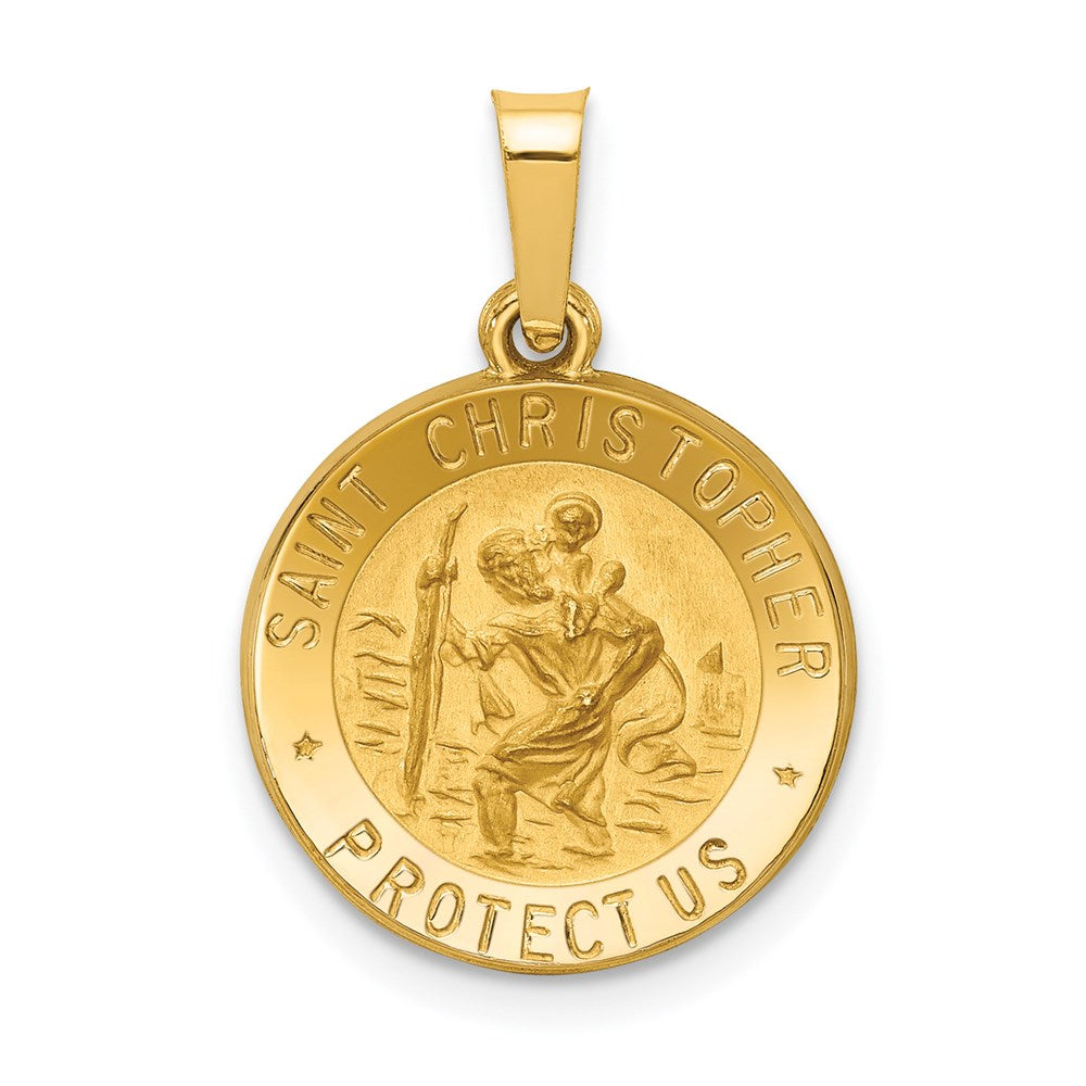 14k Polished and Satin St. Christopher Medal Hollow Pendant