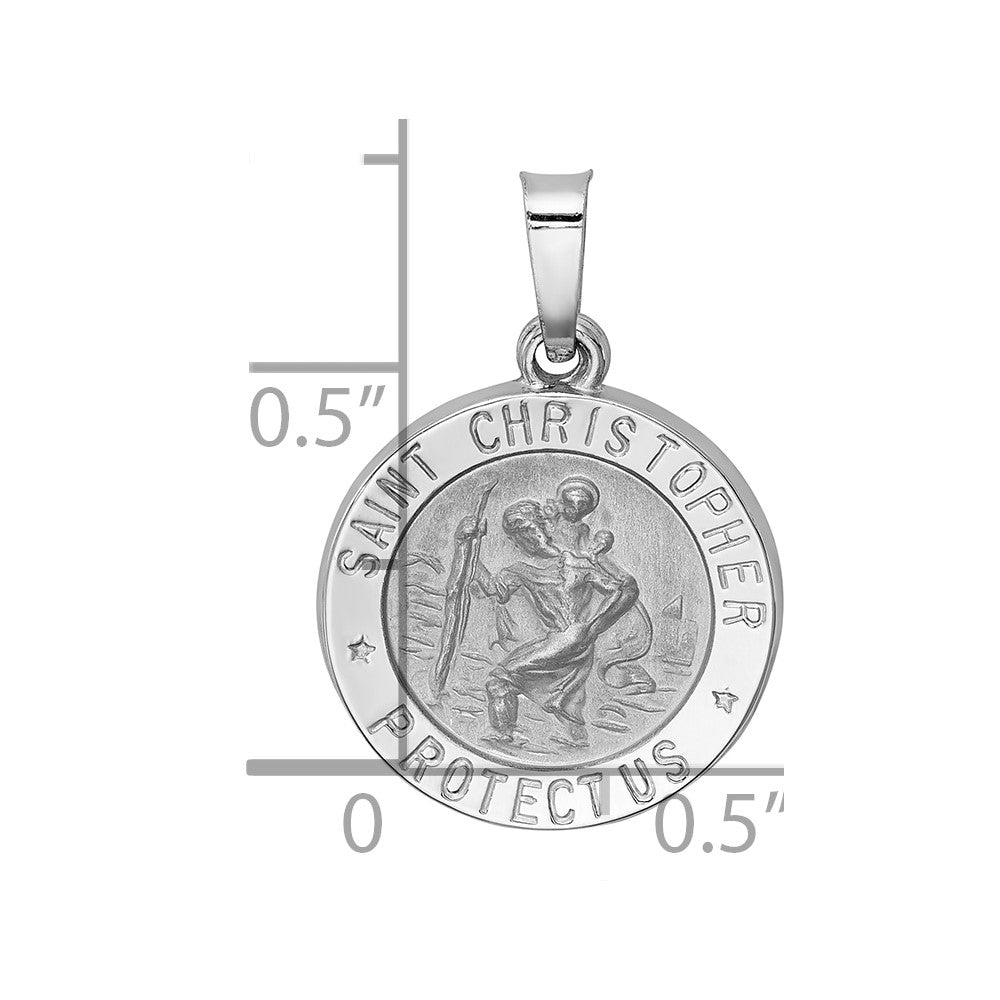 14k White Gold Polished/Satin St Christopher Medal Hollow Pendant