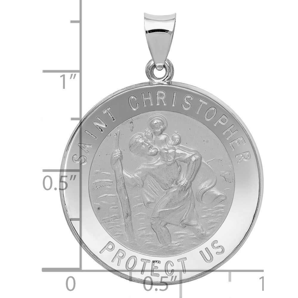 14k White Gold Polished/Satin St Christopher Medal Hollow Pendant