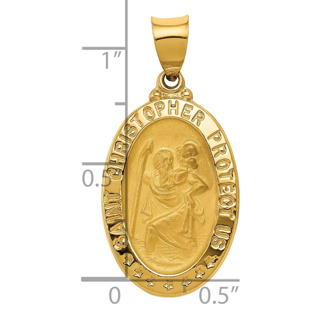 14k Polished and Satin St. Christopher Medal Hollow Pendant