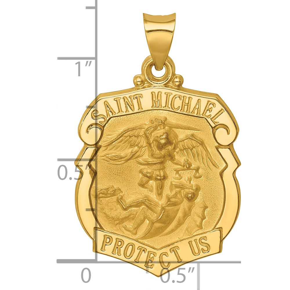 14k Polished and Satin St. Michael Badge Medal Hollow Pendant