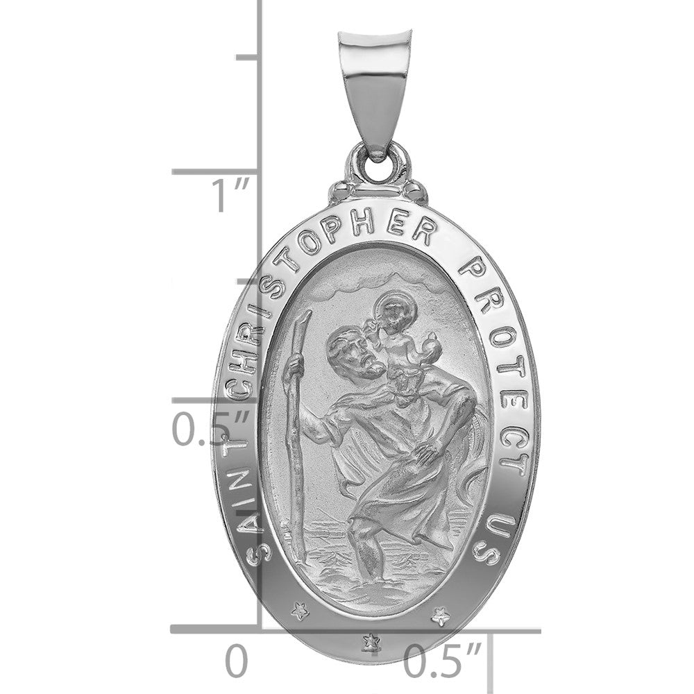 14k White Gold Polished/Satin St Christopher Medal Hollow Pendant