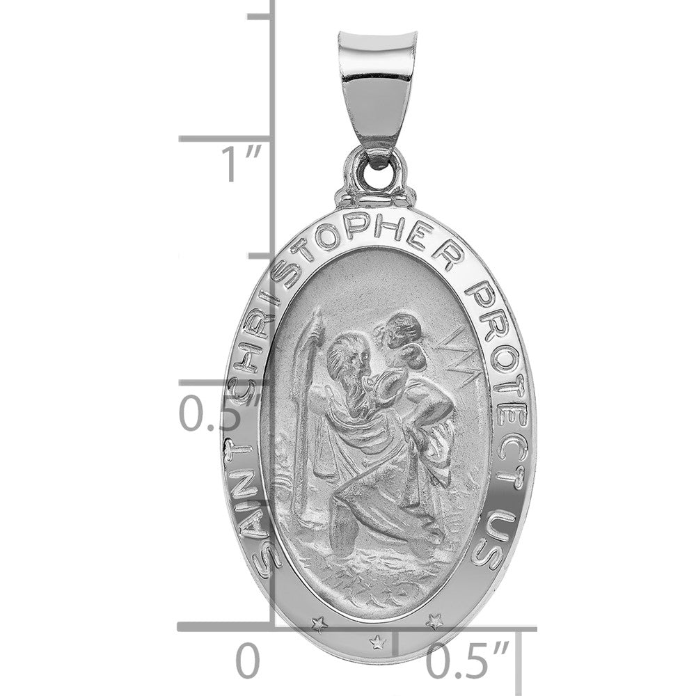 14k White Gold Polished/Satin St Christopher Medal Hollow Pendant