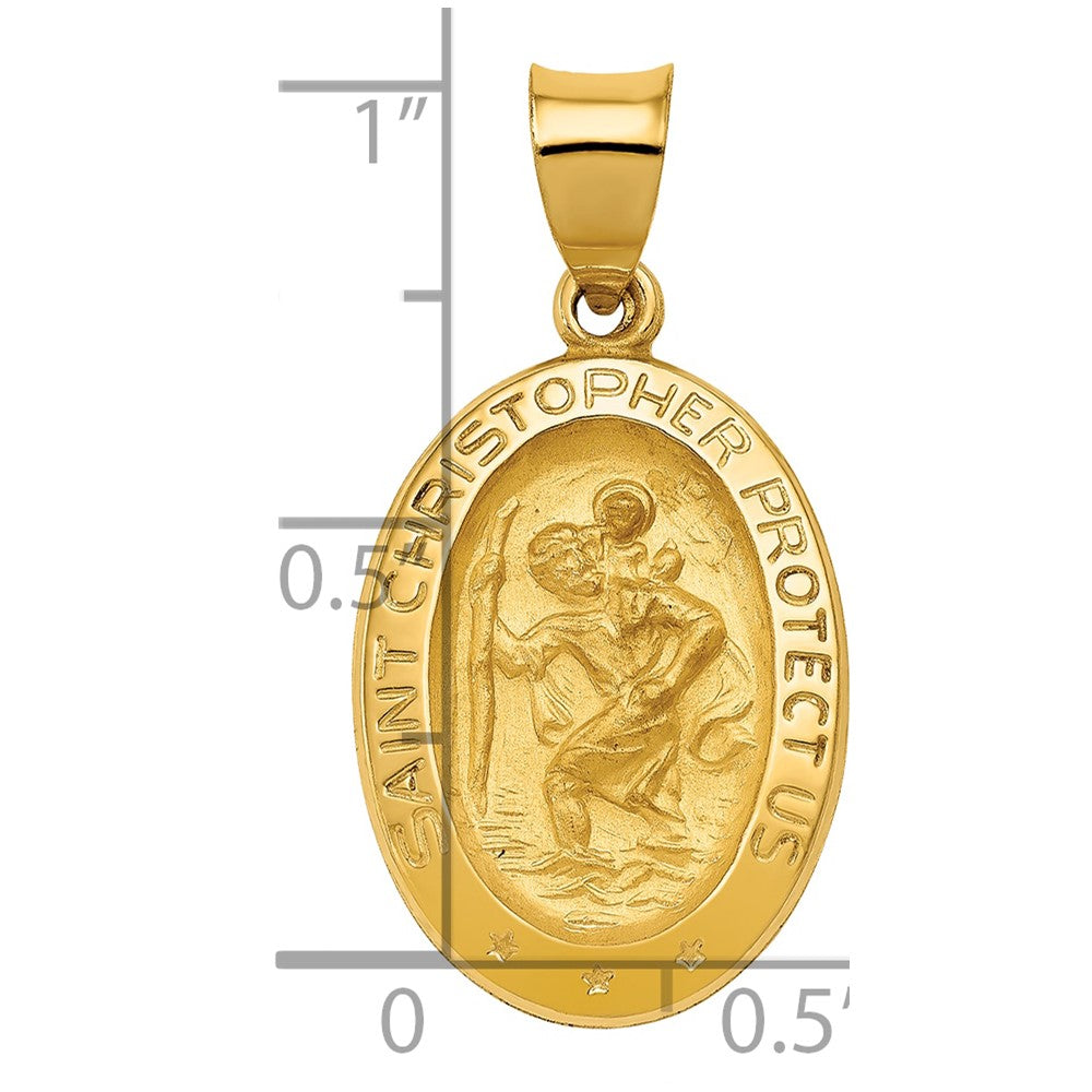 14k Polished and Satin St Christopher Medal Hollow Pendant