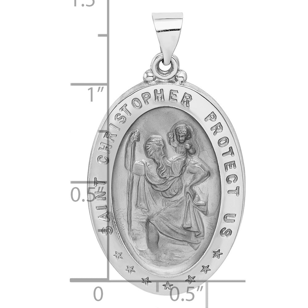 14k White Gold Polished/Satin St Christopher Medal Hollow Pendant