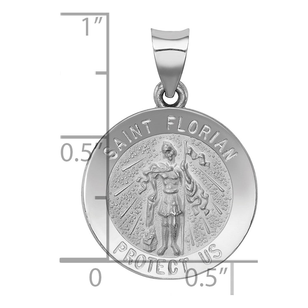 14k White Gold Polished and Satin St Florian Medal Hollow Pendant