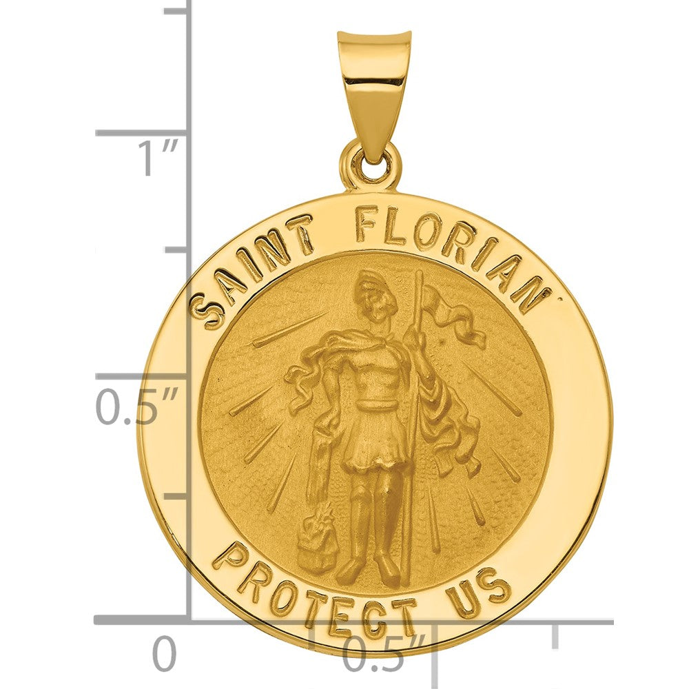 14k Polished and Satin St Florian Medal Hollow Pendant