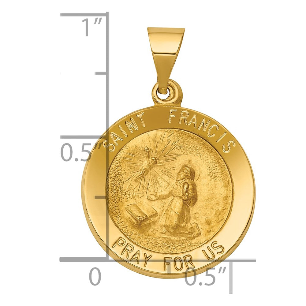 14k Polished and Satin St Francis Medal Hollow Pendant