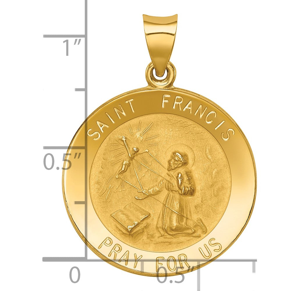 14k Polished and Satin St Francis Medal Hollow Pendant