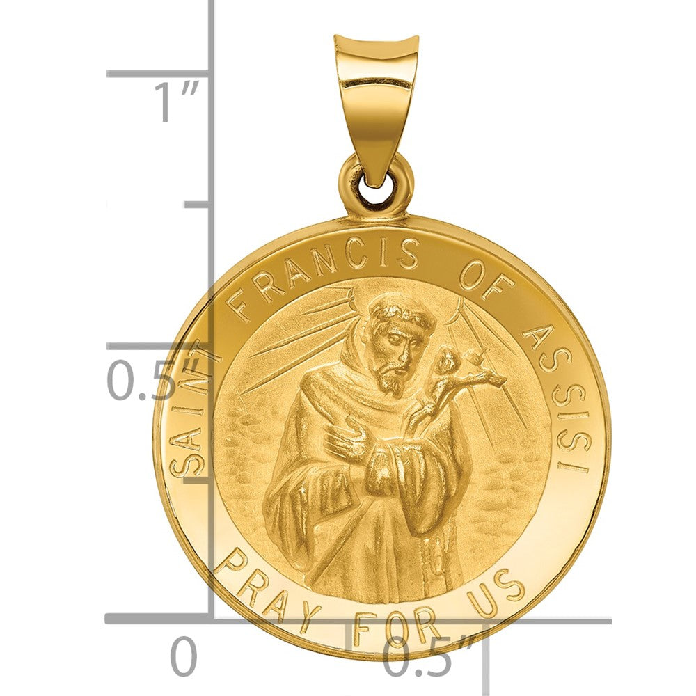 14k Polished and Satin St Francis of Assisi Medal Hollow Pendant