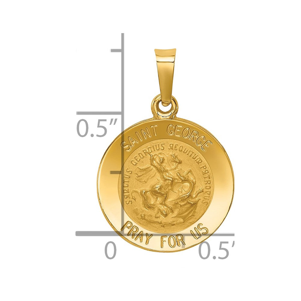 14k Polished and Satin St George Medal Hollow Pendant