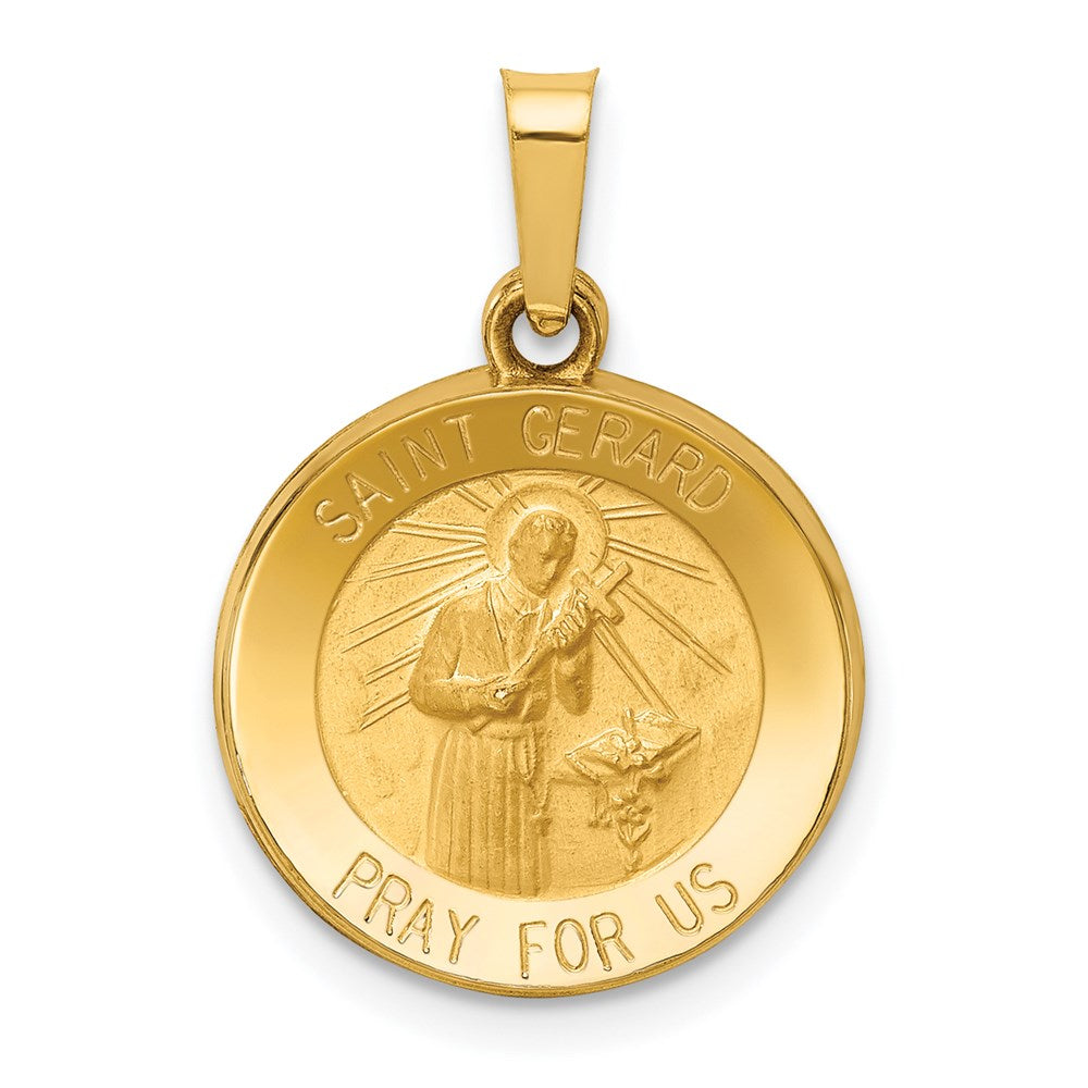14k Polished and Satin St Gerard Medal Hollow Pendant