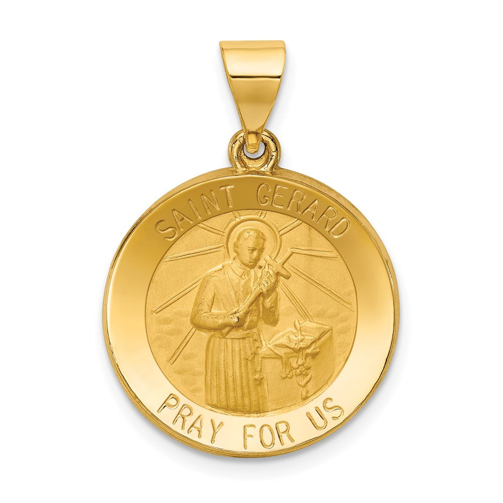 14k Polished and Satin St Gerard Medal Hollow Pendant