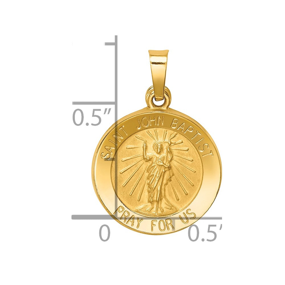 14k Polished and Satin St John Baptist Medal Hollow Pendant