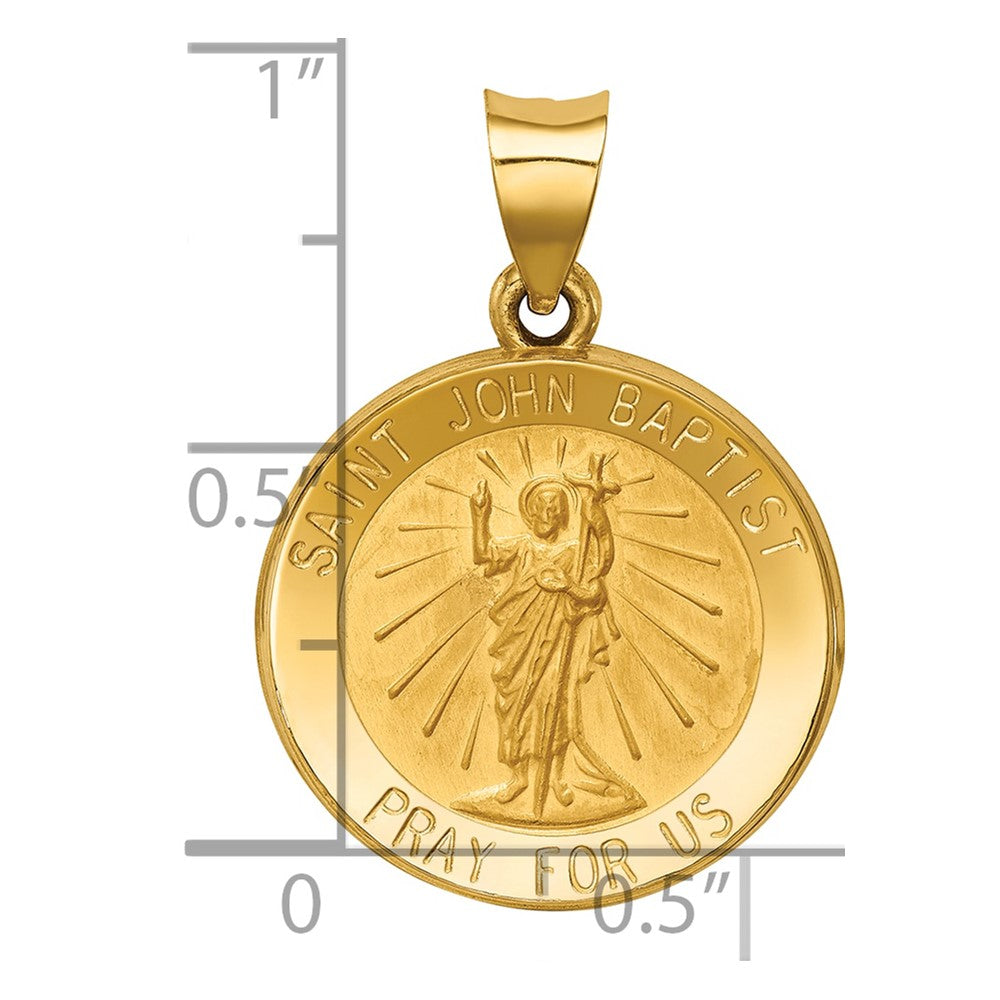 14k Polished and Satin St John Baptist Medal Hollow Pendant