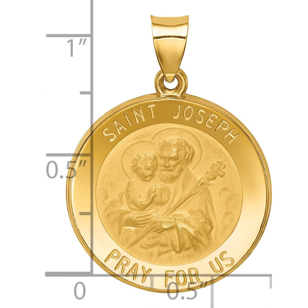 14k Polished and Satin St Joseph Medal Hollow Pendant
