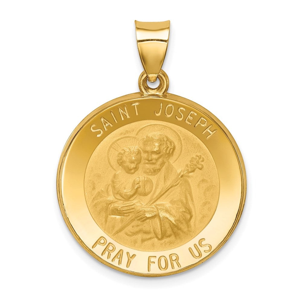 14k Polished and Satin St Joseph Medal Hollow Pendant