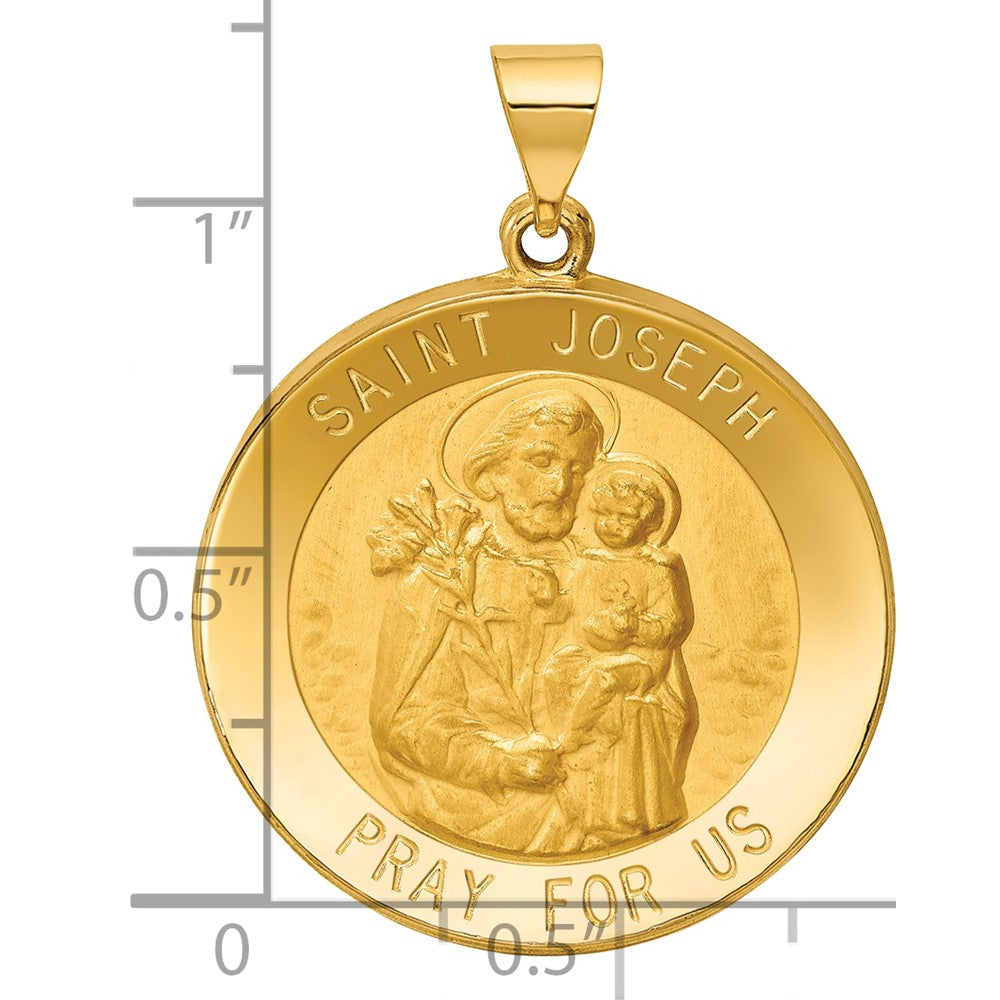 14k Polished and Satin St Joseph Medal Hollow Pendant