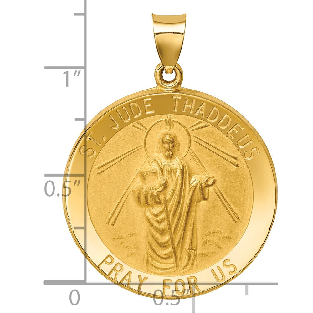 14k Polished and Satin St Jude Thaddeus Medal Hollow Pendant