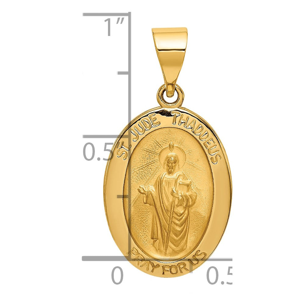 14k Polished and Satin St Jude Thaddeus Medal Hollow Pendant